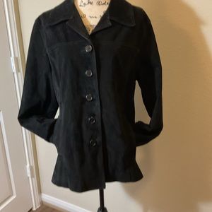 Leather Limited Womens Black Long Sleeve Button Front Coat Size L